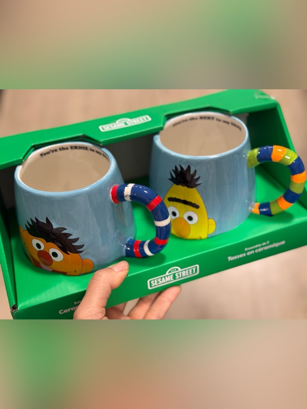 Sesame Street Blue Bert  Mugs set 2 with Striped Handle